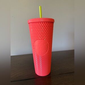 Starbucks Neon Coral Studded Tumbler with Yellow Straw